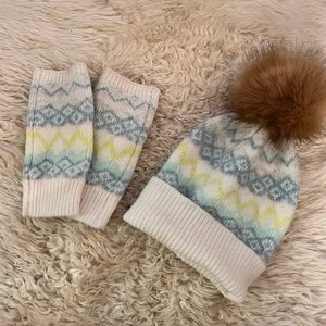 LOFT Pom Pom Fairisle Hat & Fingerless Gloves